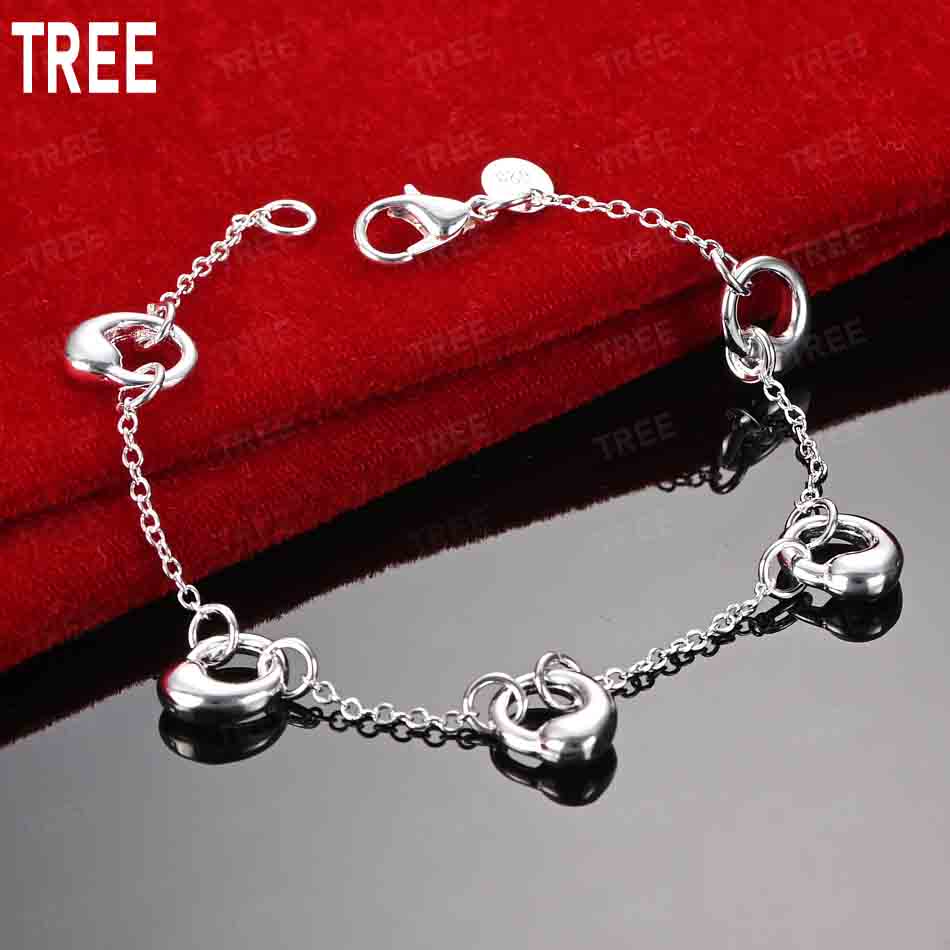 925 Sterling Silver Raindrop Ring Side Chain Simple Bracelet Gift Jewelry 20CM