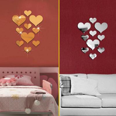 10pcs Love Heart Acrylic 3D Mirror Wall Sticker Mural Decal Removable Stickers