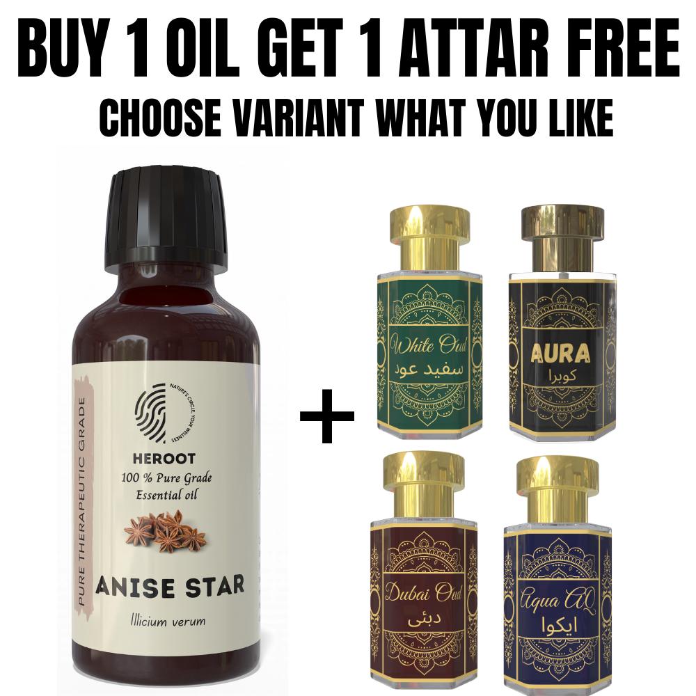 Anise Star Essential Oil 10ml for Aromatherapy & Home Fragrance with Free Attar – Aqua AQ, Dubai Oud, Aura, White Oud