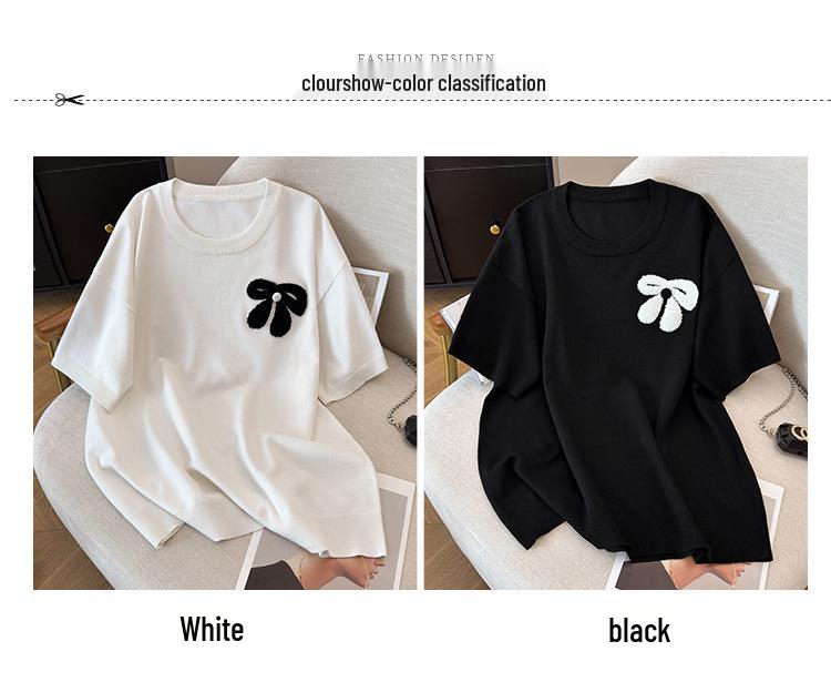 Plus Size Women's Summer Ice Silk Knit Top - Slimming Short Sleeve T-shirt