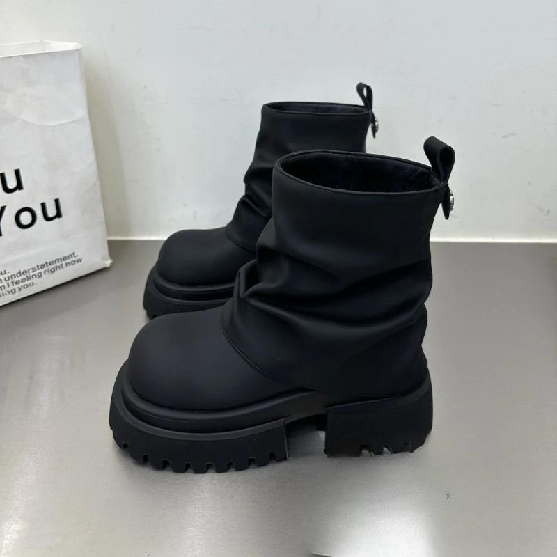 Fashion New Style Work Boots for Spring and Autumn Non-slip Wear-resistant Women Short Boots Thick-soled Zippered Mid-tube Women's Boots