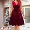 European and American Women's Wine Red Retro Sleeveless Evening Gown - Plus Size, Spring/Summer Collection