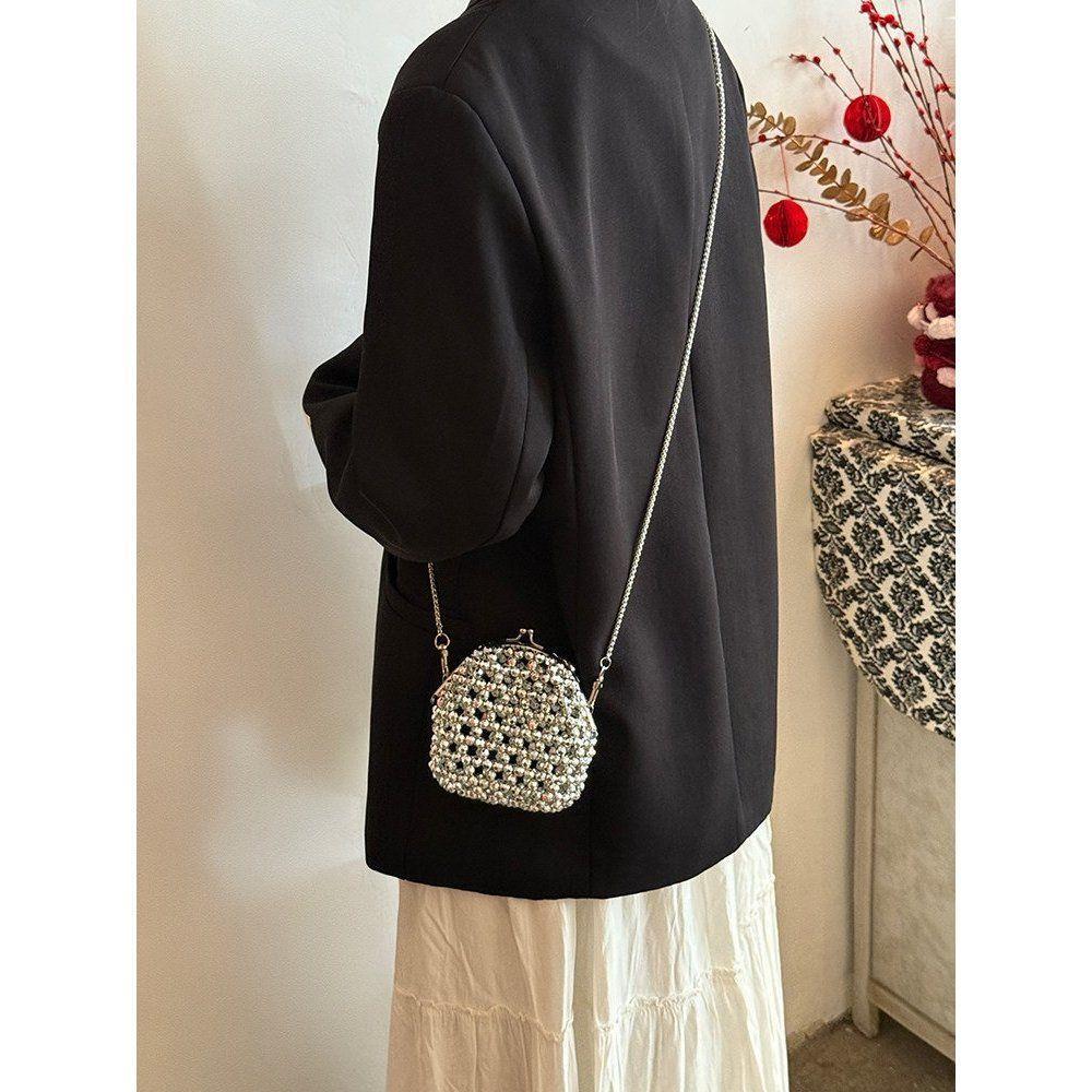 High-end Charm Beaded Crossbody Bag, Casual and Versatile Chain Bag