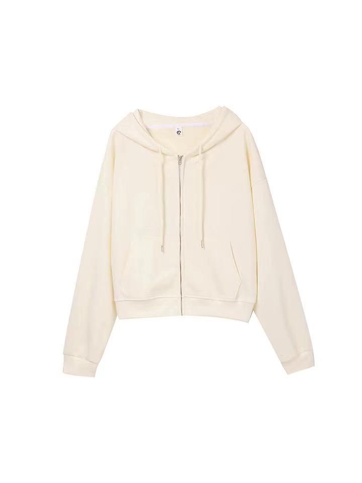 Women's College Style Hooded Sweatshirt Jacket - Spring/Autumn 2023 Zipper Loose Cardigan Top