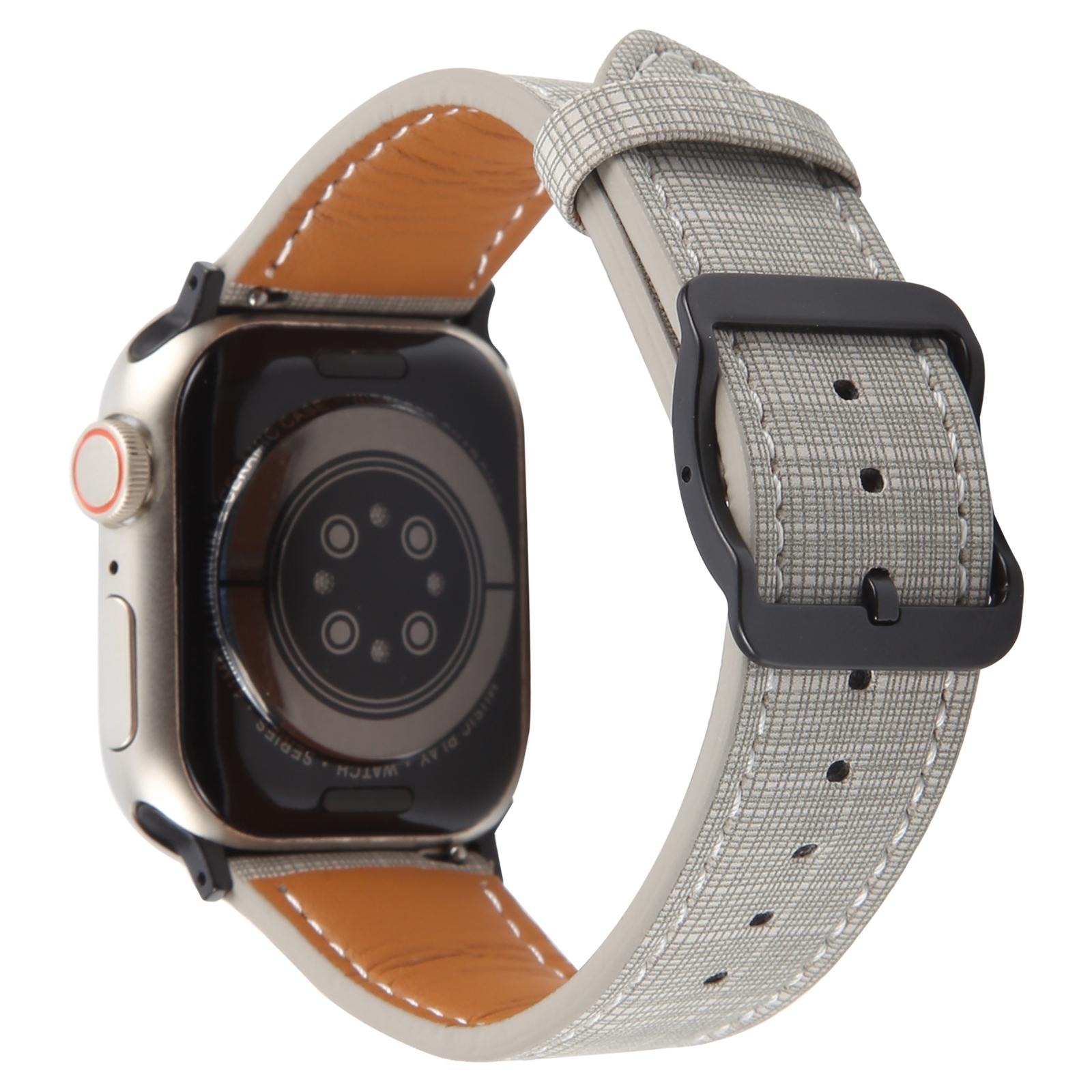 

Watch Band For Apple Watch Series 10 9 8 7 SE 6 5 4 3 2 1 42mm 41mm 40mm 38mm Checkered Pattern Day-Shaped Buckle Leather Strap Grey