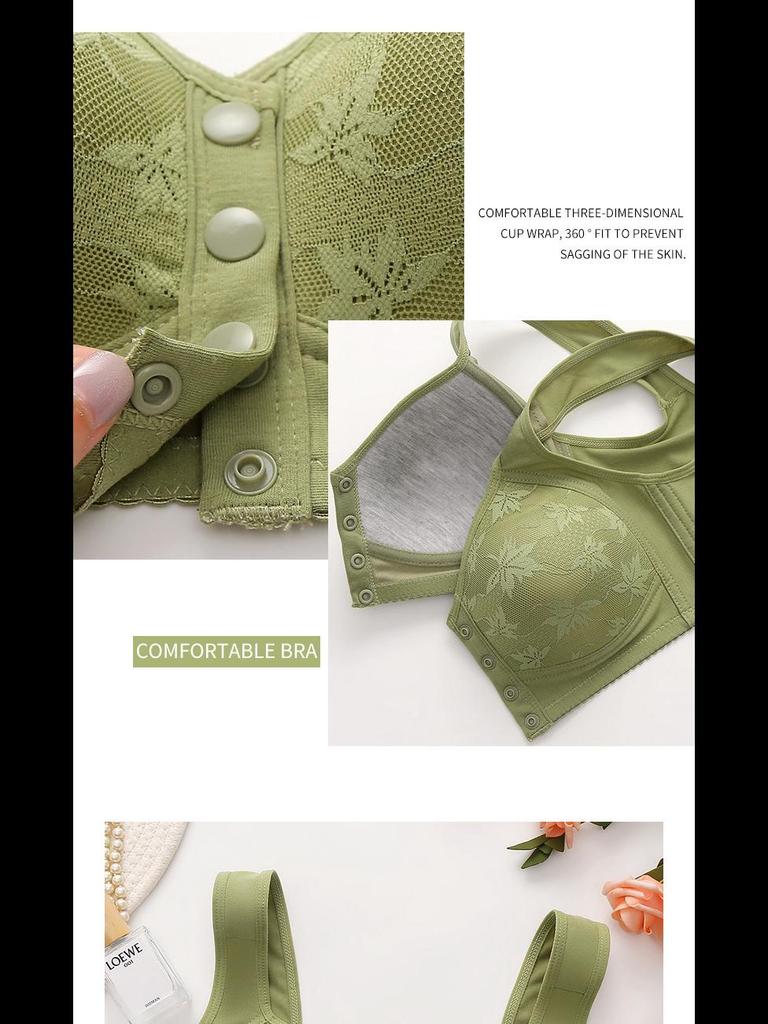 Plus Size Front Buckle Vest-Style Bra with Print and Wide Straps for Middle-Aged & Elderly Women