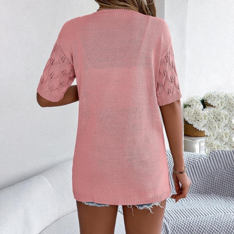 Elegantní dámský volný pletený kardigan s výstřihem do V, jednobarevný kostkovaný svetr, topy na jaro léto