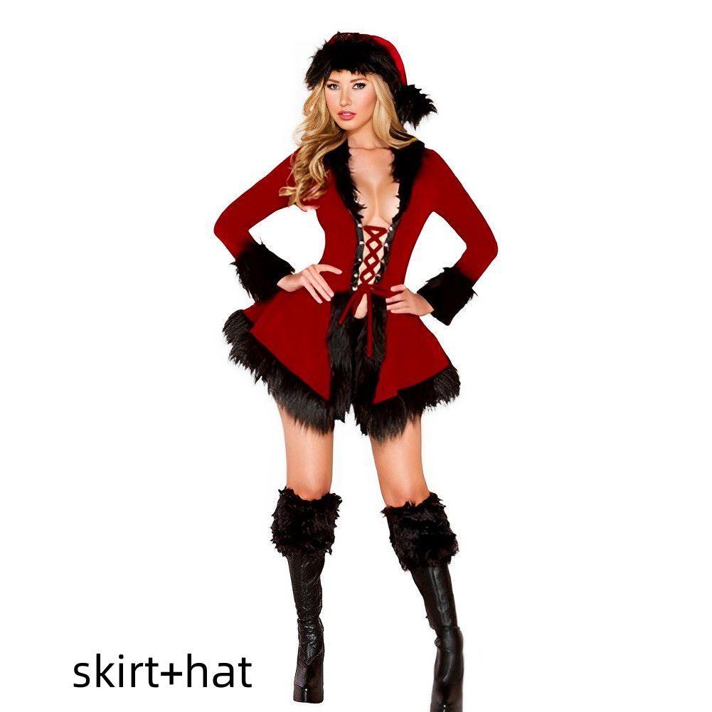 

Женский сексуальный костюм Санта-Клауса с открытыми плечами, платье-топ-труба, рождественская накидка, косплей Black