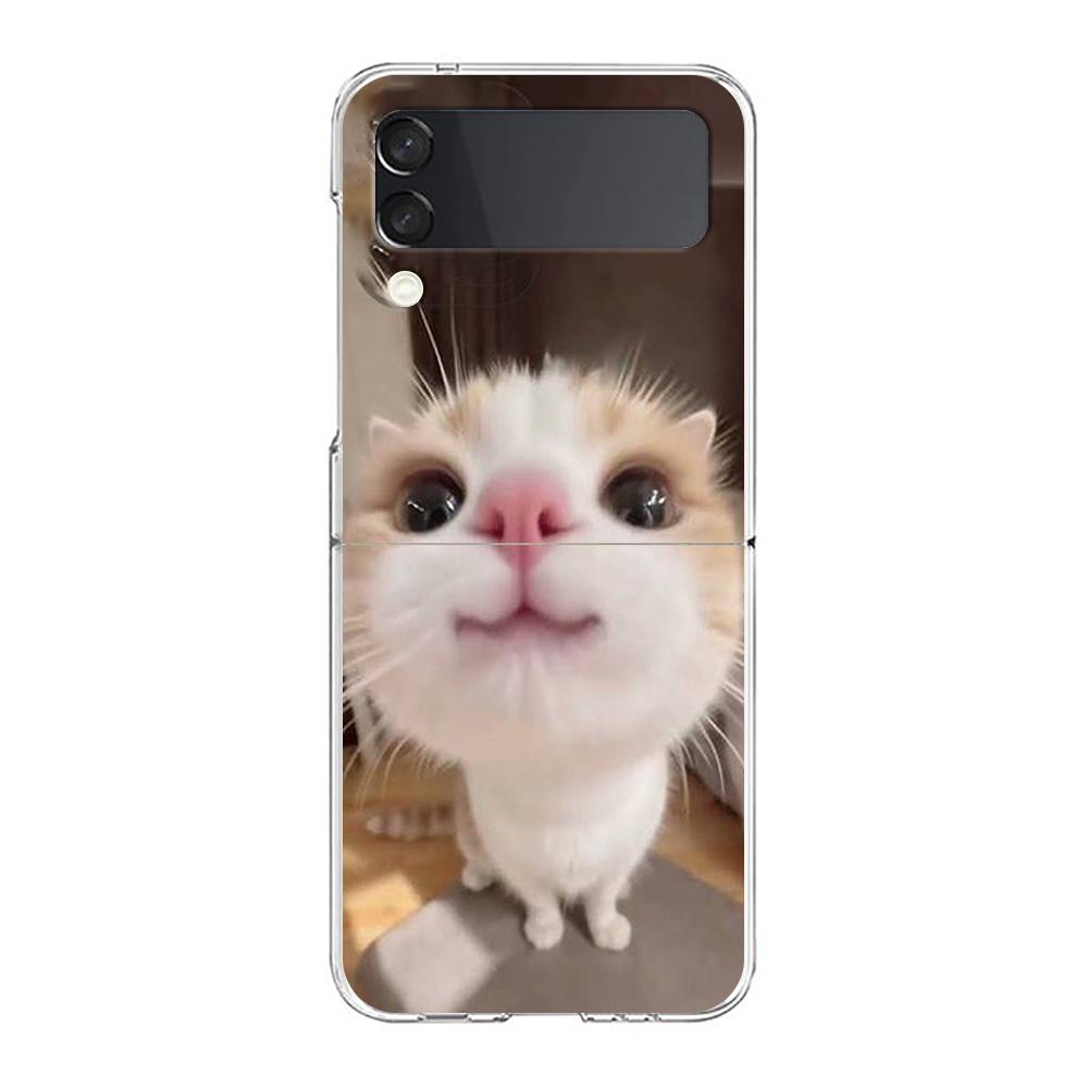 Transparent Phone Case For Samsung Galaxy Z Flip 3 4 5 6 7 Hard Folding PC Z Flip3 Flip4 Cover Funny Animal Cat