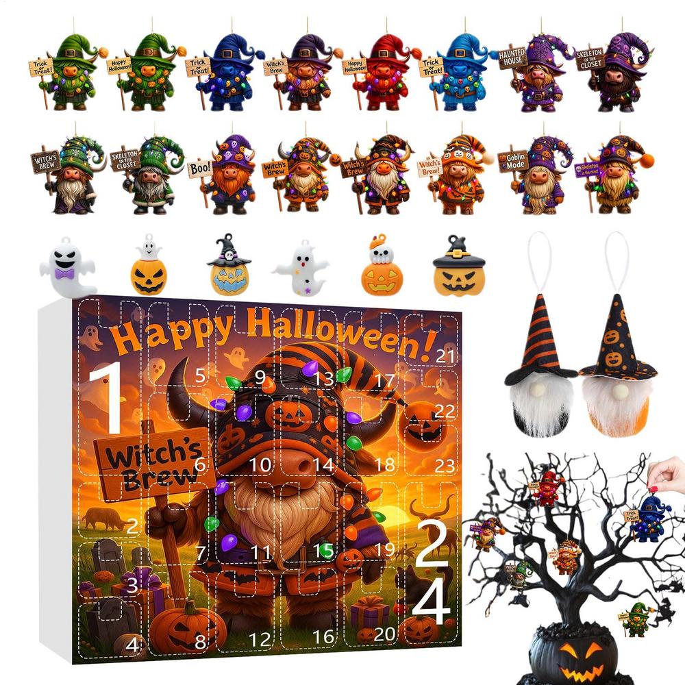Gnome Countdown Calendar 24-Day Gnome Ornament Halloween Countdown Calendar Collectible 3D Resin 2D Acrylic Ornament for Kids