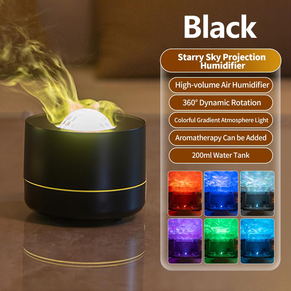 

Colourful Starry Sky Projection Air Humidifier 360° Dynamic Rotation 30-45ml/h Fine Water Mist USB Essential Oil Aroma Diffuser USB чёрный