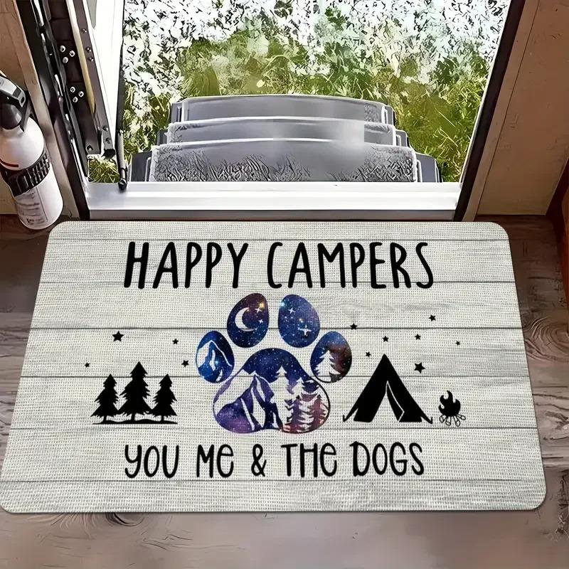 Camper Van Doormat, Outdoor Indoor Non-Slip Welcome Mat, Adventure Rug Cheerful Camping Washable Rug Ideal Gift for Home & RV
