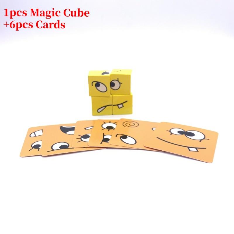 

Dq Дерев яний куб-пазл зі змінними виразами для дітей Настільна гра Іграшка рівня виклику жовтий