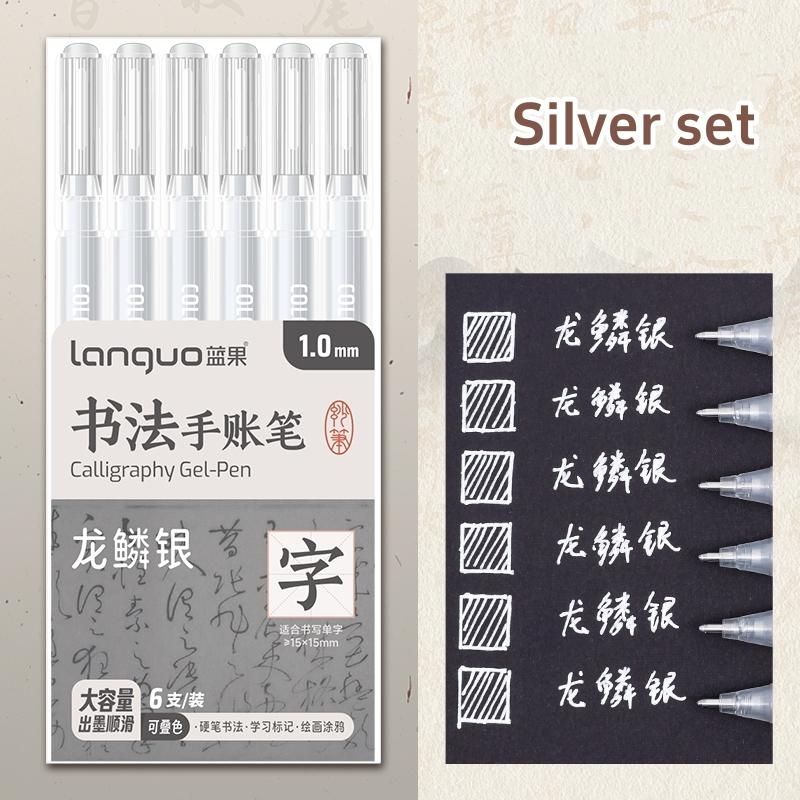 6 stk kalligrafi gel penner sett fet 1,0 mm kulepenn multi farge for skriving Tegning Maling Marker School