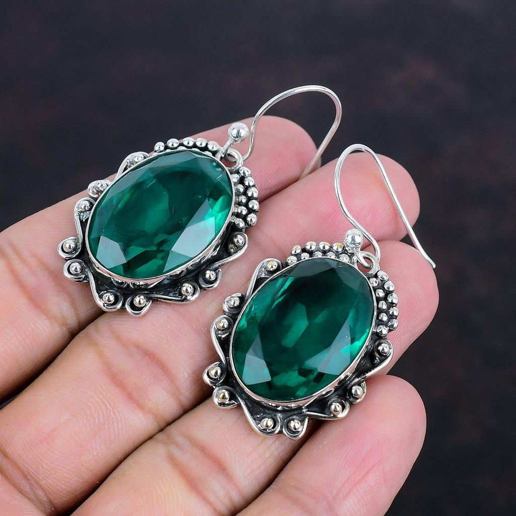 Stříbrné náušnice s fazetovaným chromem a diopsidem 925, ručně vyráběné, designové náušnice, dárky pro maminku, šperky z přírodních drahokamů
