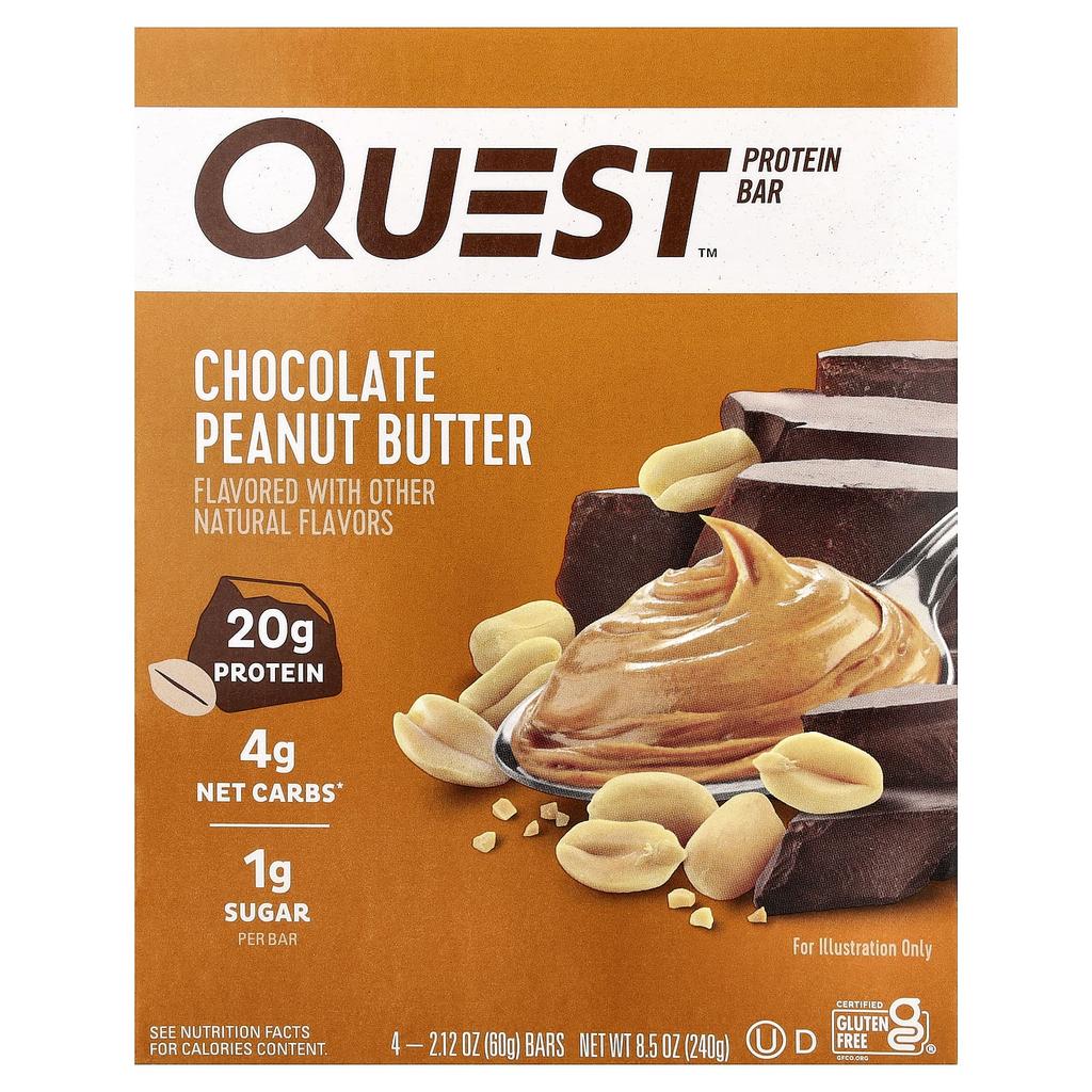 Protein Bar, Chocolate Peanut Butter, 4 Bars, 60G (2.12Oz) Each