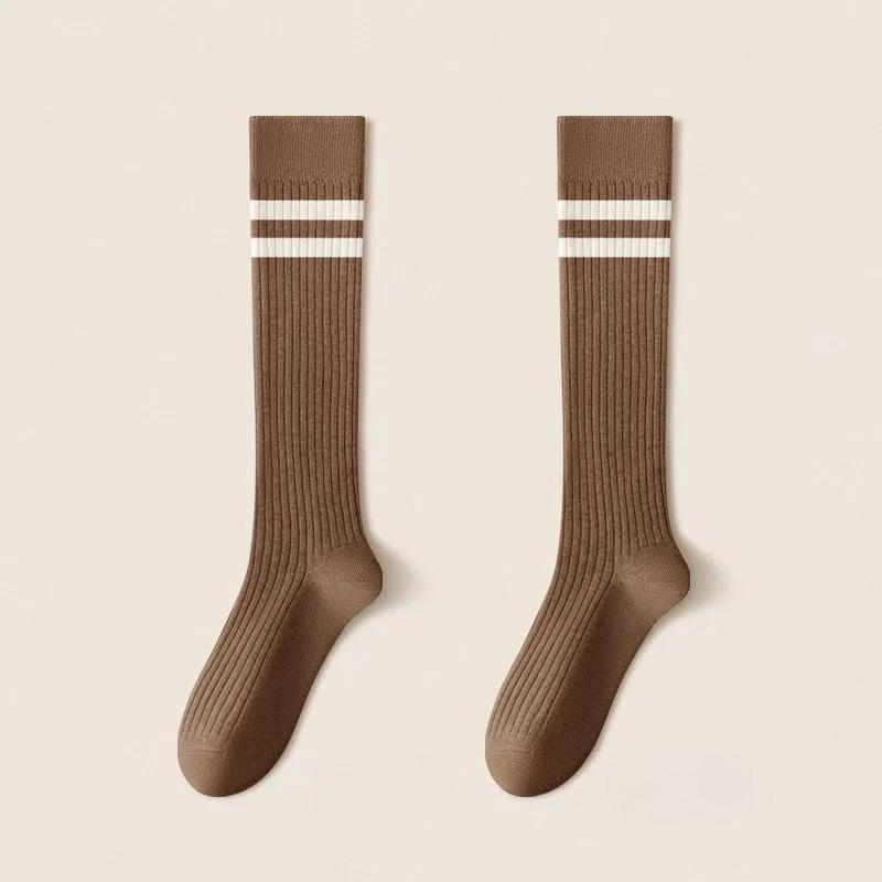 Women Striped Cotton Long Socks Japanese JK Black White Knee High Stockings Long Tube Leg Solid Color Girls Students Warm Socks