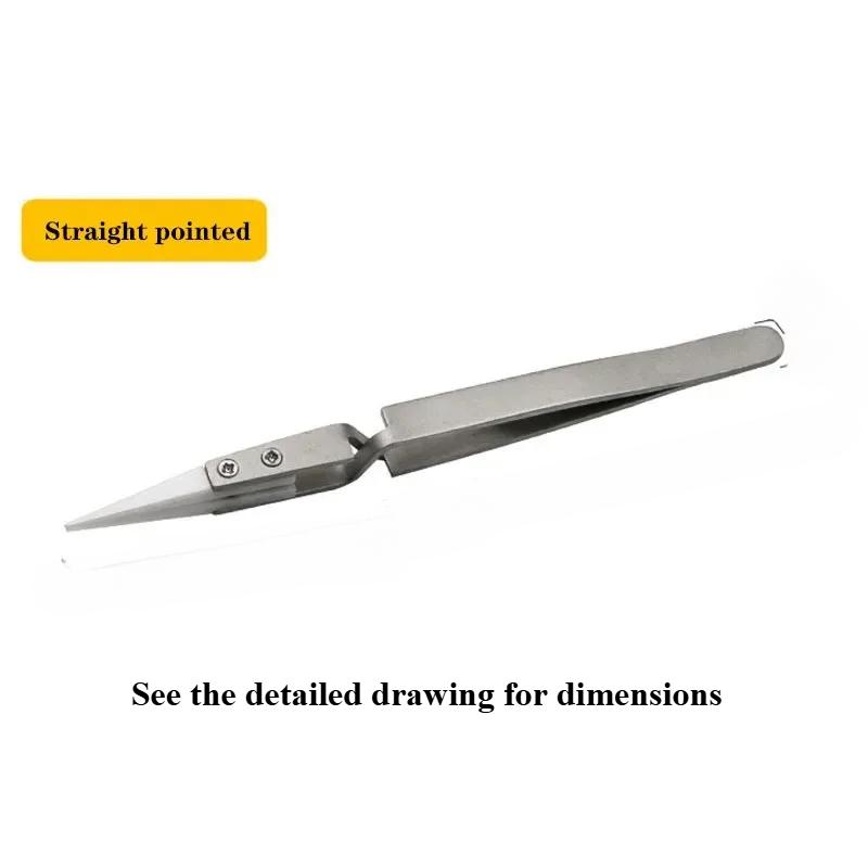 3 Pcs Ceramic Straight Tip Electronic Soldering Tweezers, Anti-Static Reverse Acid Resistant Precision Chuck Ceramic Tweezers Straight