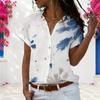 Women Plus Size Short Sleeve Button Up Shirt Watercolor Print Turn Down Collar Casual Loose Blouse For Summer Daily Office Wear
