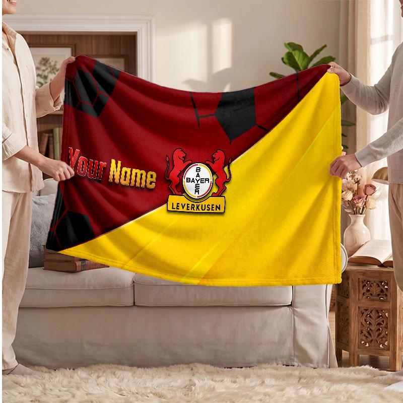 Bayer Leverkusen Voetbal Gepersonaliseerd Fleece Deken Met Voetbal Logo, Aangepaste Naam Tekst Zacht Warm Huis Plaid Deken