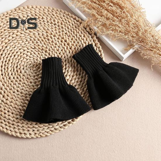 1 para damskich mankietów na nadgarstki dzianinowe elastyczne antypoślizgowe falbany utrzymujące ciepło ozdoba nadgarstka jednolity kolor księżniczka fałszywe mankiety fotografia prop