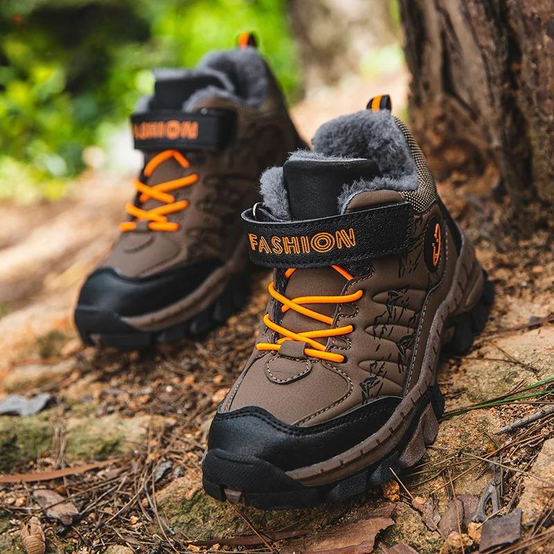 Zimní dětské ležérní sněhové kotníkové boty Protiskluzové venkovní horolezecké boty Módní dětské nepromokavé teplé tenisky