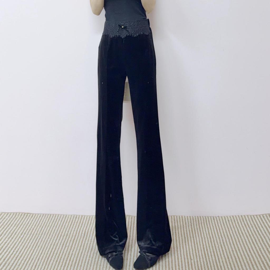 2026 Spring/Autumn Korean Style High-Waisted Slimming Velvet Straight-Leg Micro-Flare Pants