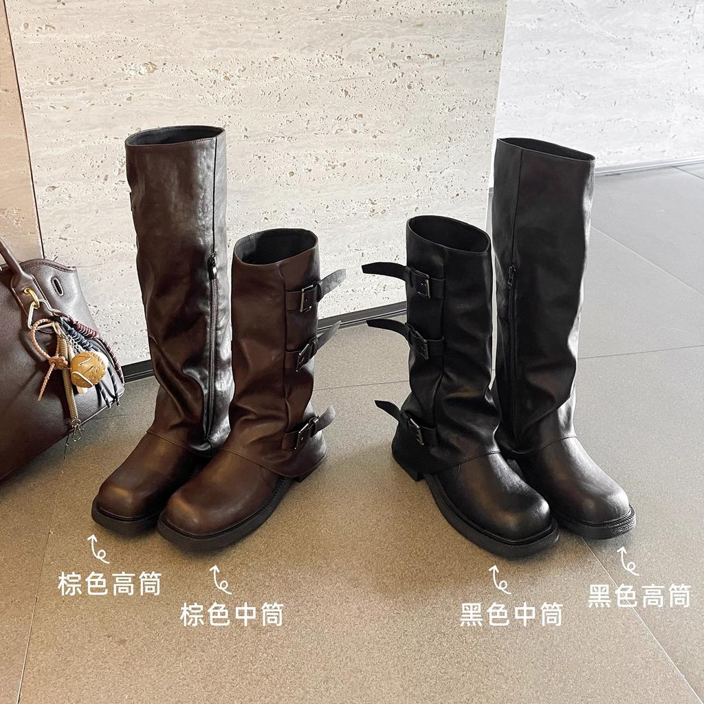 [Factory making goods] Thick-soled trouser tube boots, women's knight boots, children's long boots, thick heel buckle belt, medium tube stacking boots