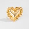 Wind Metal Pleated Three-Dimensional Big Love Ring, Fashionable Percussion Pattern Geometric Round Ring For Women