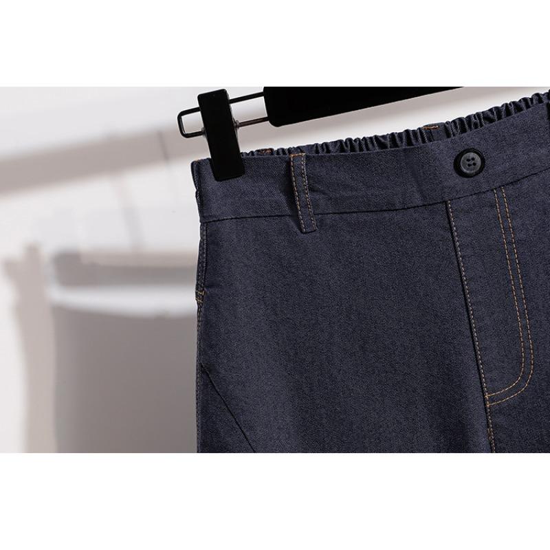DIMANAF 2026 Autumn New Plus Size Women Waist Elastic Wide Leg Denim Long Pants Casual Loose Trousers