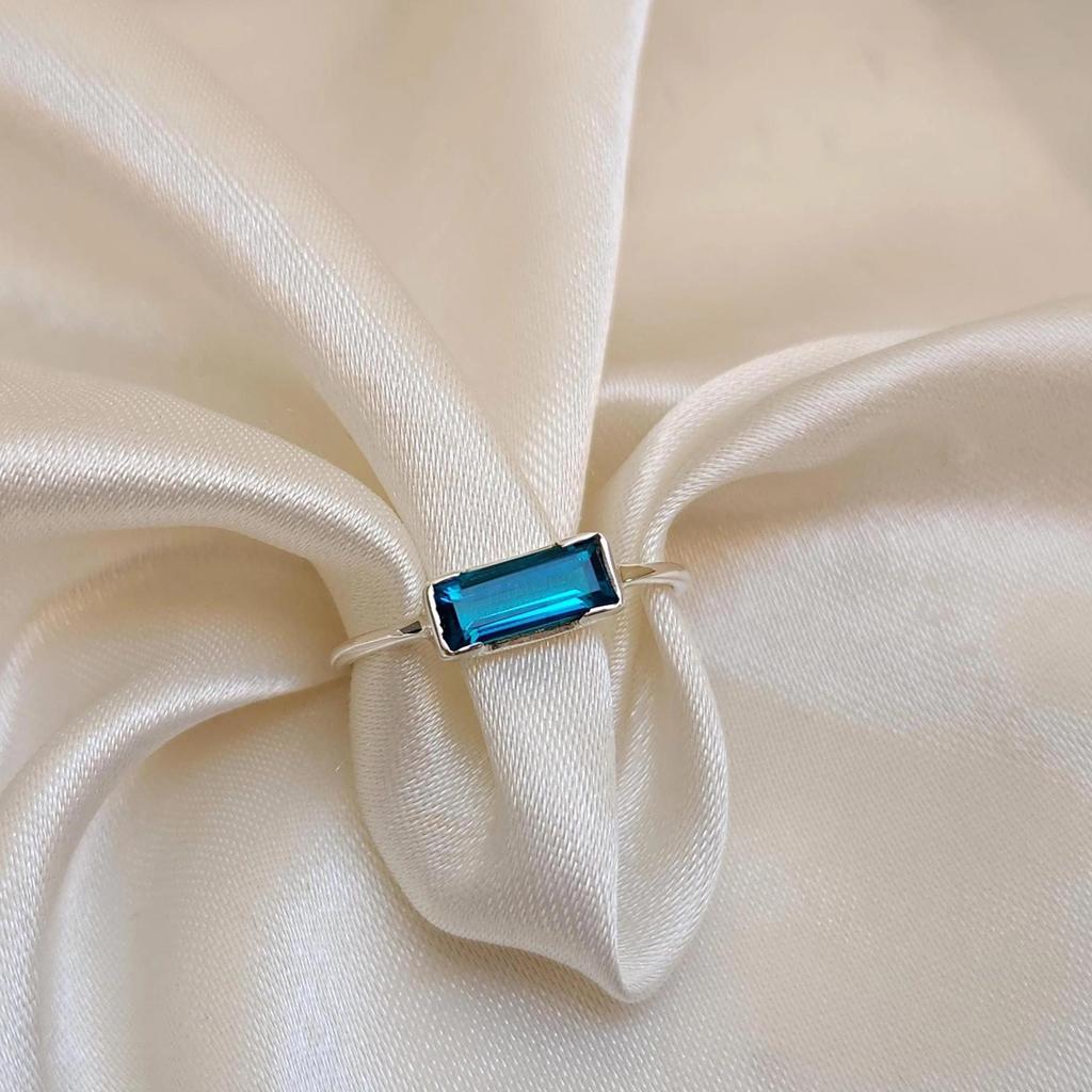 Baguette Neon Blue Tourmaline Minimalist 925 Sterling Silver Ring Jewelry, Blue Tourmaline Handmade Ring