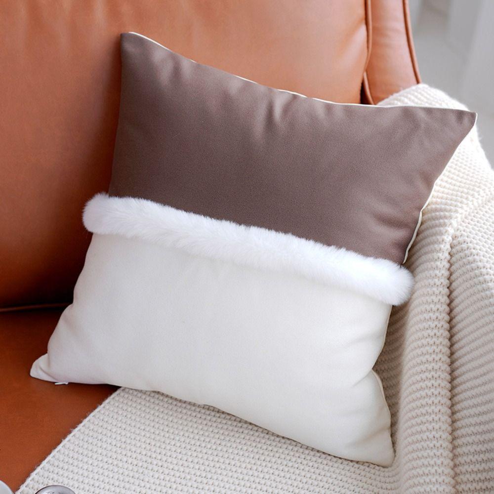Plush Material Throw Pillow Cover Brown Retro Sofa Cushion Cover Linen Pillow Cover  Home Decor