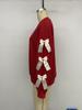 2025 Autumn Winter Women's Red Christmas Sweatshirt Sweet Style Round Neck Bowknot Pullover Top for Women