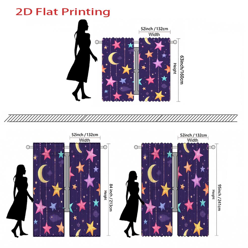 2D Flat   2pcs   2D Flat Printing Curtains   Colorful Stars Moons Night Sky Pattern. Rod Pocket Style with Velvet Fabric for Home
