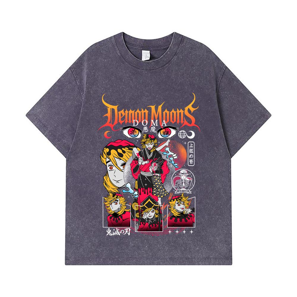 275 GSM Washed T-shirts 100% Cotton Demon Slayer V32 Doma Print Unisex Heavy Cotton T Shirt