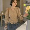 Fashion A-Line Women Blouse V-Neck Drawstring Waist Long Sleeve Shirt Lady Elegant Spring Tops
