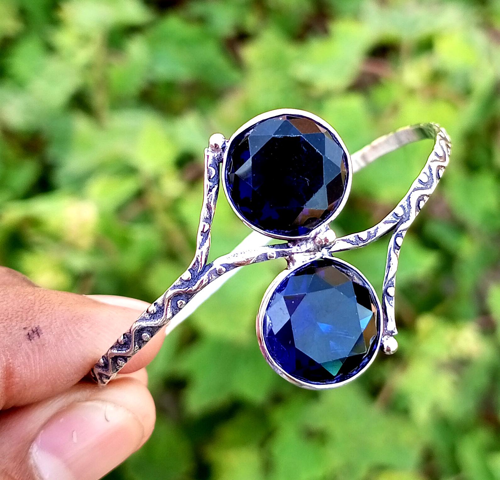 

Граненый стеклянный драгоценный камень Стерлингового серебра 925 пробы с покрытием Регулируемый браслет-манжета унисекс/ювелирные изделия-браслет