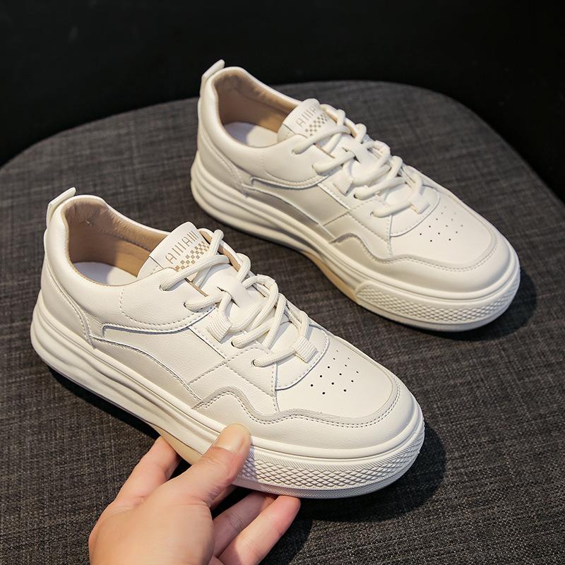 Kleine weiße Schuhe Damen Frühjahr neue echte weiche Leder dicke Unterseite Studenten Casual All-Match Sneakers
