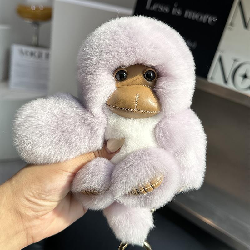 Cute Monkey Plush Keyring Rabbit Fur Doll Pendant Kawaii Bag Accessories Keychain On The Phone Car Hanging Ornament Holiday Gift
