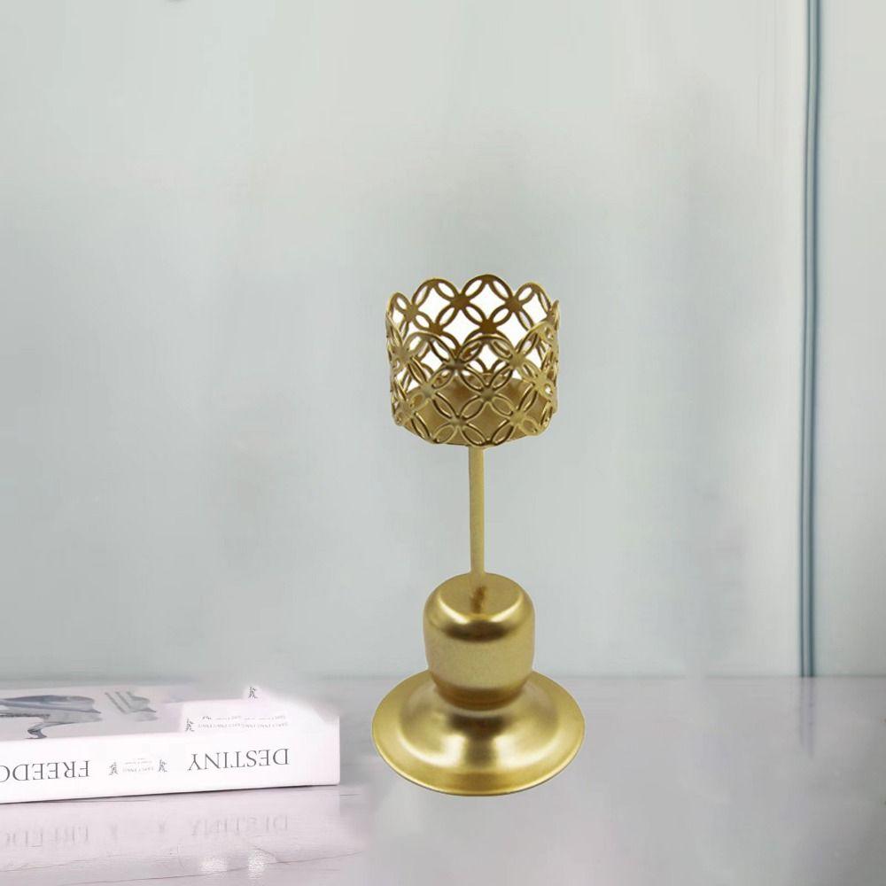

Gold Metal Hollow Candlestick Unique Iron Candle Stand Candlelight Dinner