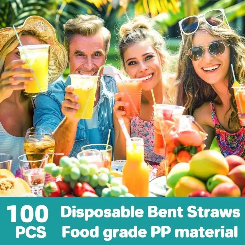 Disposable Plastic Curved Drinking Straws Reusable Child Straw for Drinks Colorful Drinking Tube Multi-time Straw Party Supplies