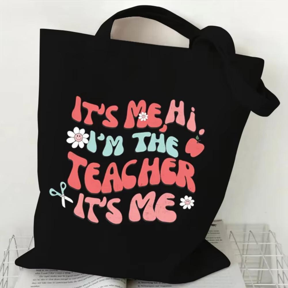 Teacher's Day Gift Teacher Print Canvas Tote Bag Women Handbag Colored Letters Teacher Canvas Tote Bag Floral Shoulder Bag