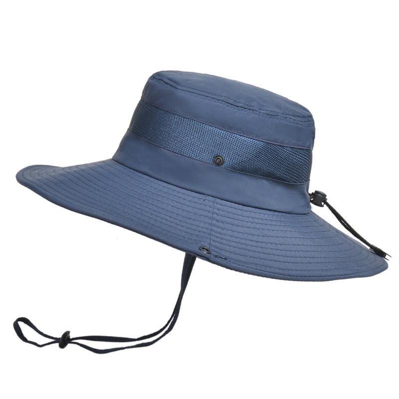 

9090 Summer New Arrival Outdoor Mesh Sun Protection Hat Men Breathable Fishing Hiking Big Brim Sun-Proof Bucket Hat Women Navy