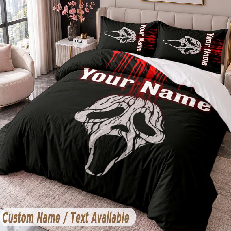 Custom Name Text 3Pcs Bedding Set Scream Ghostface Duvet Cover And Two Pillowcases