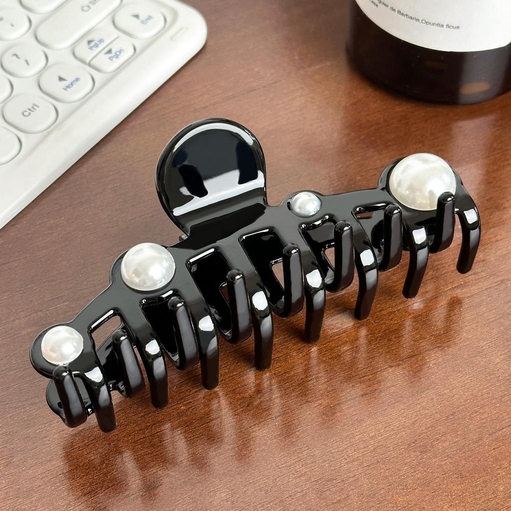 Extra Fashionable Large Pearl Inlaid Acetate Hair Clip Versatile Claw For Style Effortless