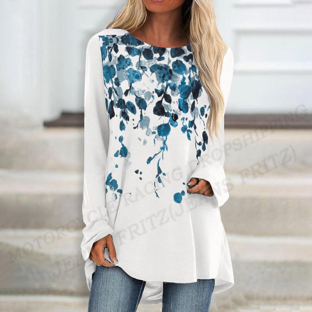 T-shirt floreali T-shirt a maniche lunghe con stampa grafica 3d T-shirt moda donna T-shirt lunga T-shirt a maniche lunghe Tuniche a fiori