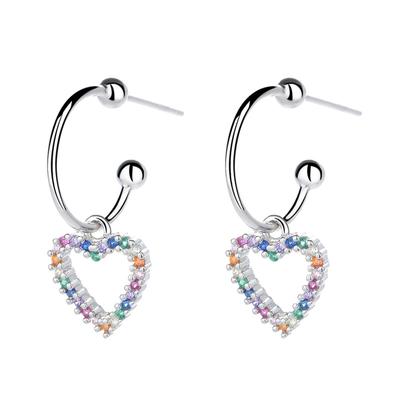 S925 Sterling Silver Colorful Zircon Hollow Love Heart Earrings Sweet Elegance Earrings Silver Jewelry