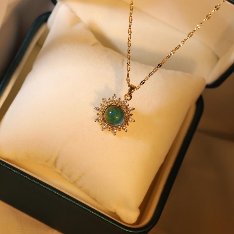 Collier Pendentif Tournesol Antique Changeant de Couleur Collier Ras du Cou Chaîne Vintage Bijoux de Mode Collier Pierre d'Humeur