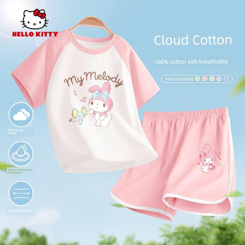 Melody Girls Summer Outfit 2025 New Thin Children s Pajamas Summer Pure Cotton A-Class Girls Summer Clothes Ti Sings_Ti Sends Heart K Rose Powder 110 cm