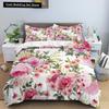 Floral King Queen Duvet Cover Fuchsia White Flower Bedding Set for Girl Women Colorful Plant Leaves 2/3pcs Polyester Quilt Cover
